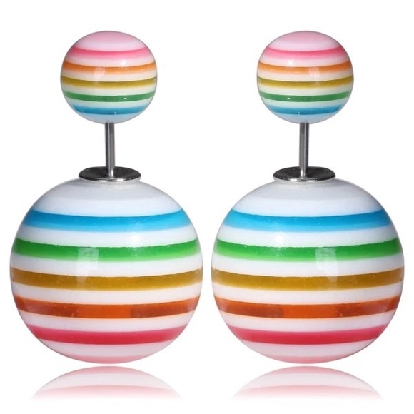 Jewelry - NEW candy striped double side earrings for summer